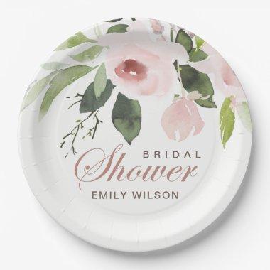 SUBTLE SOFT BLUSH PINK ROSE FLORAL  PAPER PLATES
