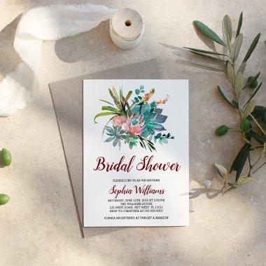 Succulent and Boho Cactus Bridal Shower Invitations