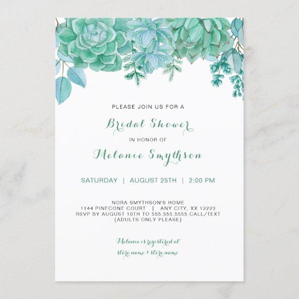 Succulent and eucalyptus bridal shower invite 3961