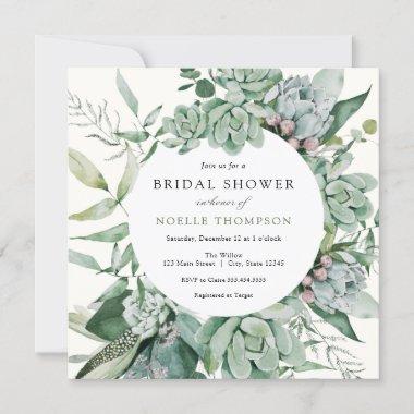 Succulent and Eucalyptus Greenery Bridal Shower Invitations