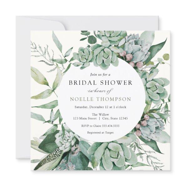 Succulent and Eucalyptus Greenery Bridal Shower Invitations