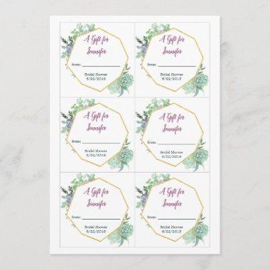 Succulent Bridal Shower Gift Tag Invitations