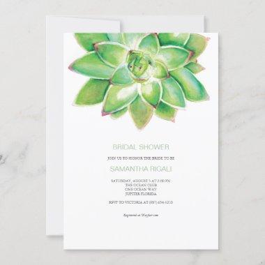 Succulent Bridal Shower Green Watercolor Invitations