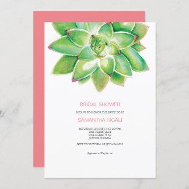 Succulent Bridal Shower Invitations, Watercolor Inv Invitations