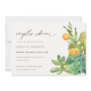 Succulent Cacti Yellow Fauna Couples Shower Invite