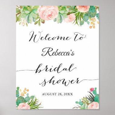 Succulent Cactus Floral Bridal Shower Sign