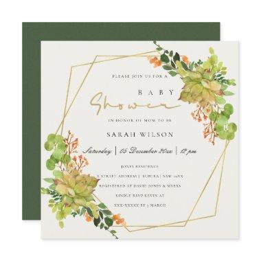 SUCCULENT CACTUS FLORAL WATERCOLOR BABY SHOWER Invitations