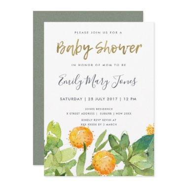 SUCCULENT CACTUS FLORAL WATERCOLOR BABY SHOWER Invitations