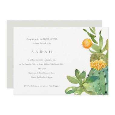 SUCCULENT CACTUS FLORAL WATERCOLOR BRIDAL SHOWER Invitations