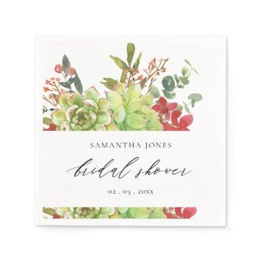 SUCCULENT CACTUS ORANGE WATERCOLOR BRIDAL SHOWER NAPKINS