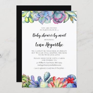 Succulent cactus watercolor Baby Shower by mail Invitations