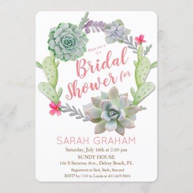 Succulent Cactus Wreath Bridal Shower Invitations