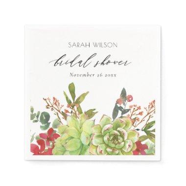 Succulent Desert Cactus Red Floral Bridal Shower Napkins