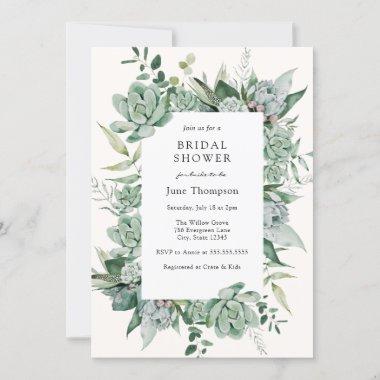 Succulent Eucalyptus Greenery Bridal Shower Invitations