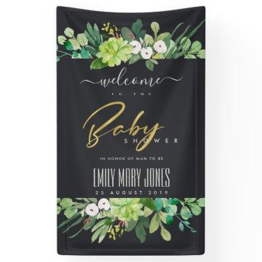 SUCCULENT FOLIAGE WATERCOLOR BABY SHOWER WELCOME BANNER