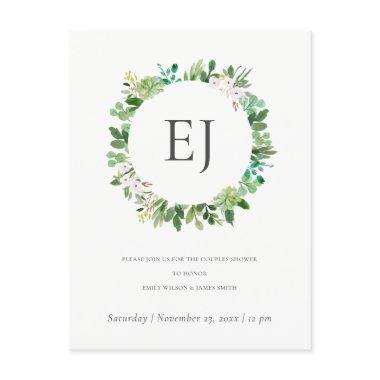 SUCCULENT FOLIAGE WREATH MONOGRAM COUPLES SHOWER INVITATION POST