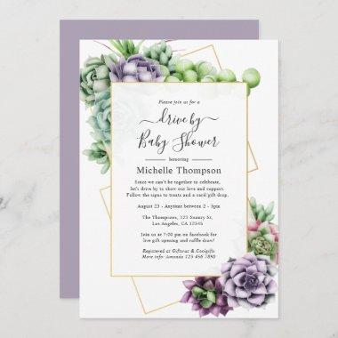 Succulent Geometric Drive By Bridal or Baby Shower Invitations