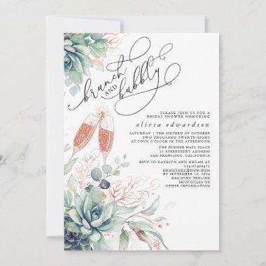 Succulent Greenery Brunch and Bubbly Bridal Shower Invitations