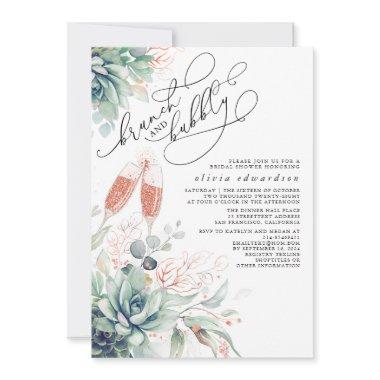 Succulent Greenery Brunch and Bubbly Bridal Shower Invitations