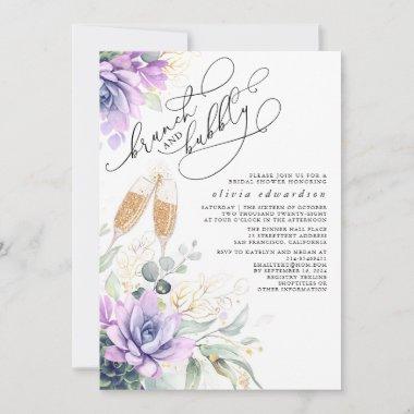 Succulent Greenery Brunch and Bubbly Bridal Shower Invitations