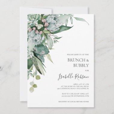 Succulent Greenery | Brunch and Bubbly Shower Invitations