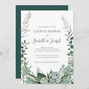 Succulent Greenery | Dark Green Couples Shower Invitations