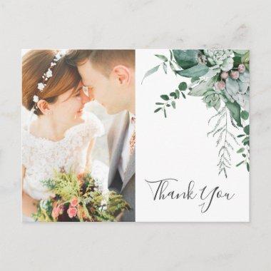Succulent Greenery Front and Back Photo Thank you PostInvitations