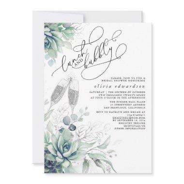 Succulent Greenery Lunch and Bubbly Bridal Shower Invitations