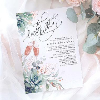 Succulent Greenery Lunch and Bubbly Bridal Shower Invitations