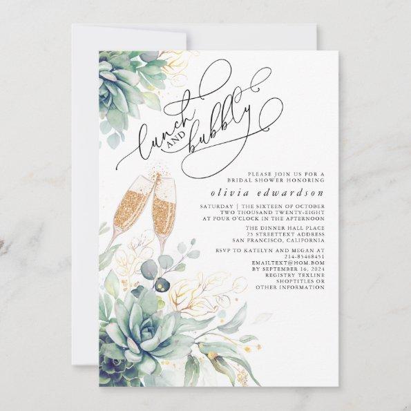 Succulent Greenery Lunch and Bubbly Bridal Shower Invitations