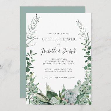 Succulent Greenery | Sage Green Couples Shower Invitations