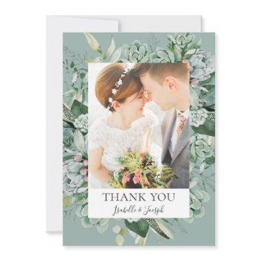 Succulent Greenery | Sage Green Flat Photo Thank You Invitations