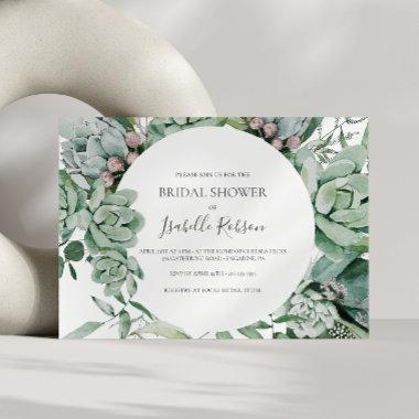 Succulent Greenery | Sage Horizontal Bridal Shower Invitations