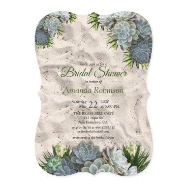 Succulent Hues of Pale Blues Bridal Shower Invitations