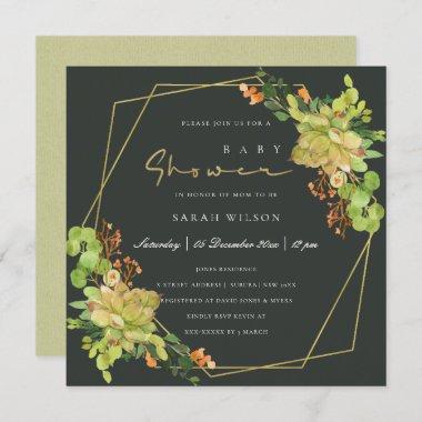 SUCCULENT KRAFT FLORAL WATERCOLOR BABY SHOWER Invitations