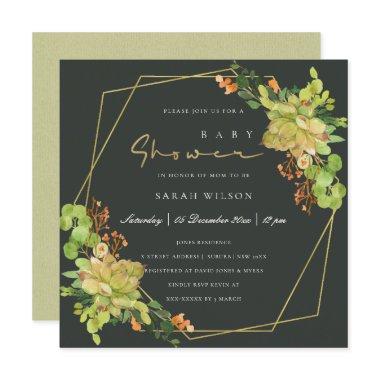 SUCCULENT KRAFT FLORAL WATERCOLOR BABY SHOWER Invitations