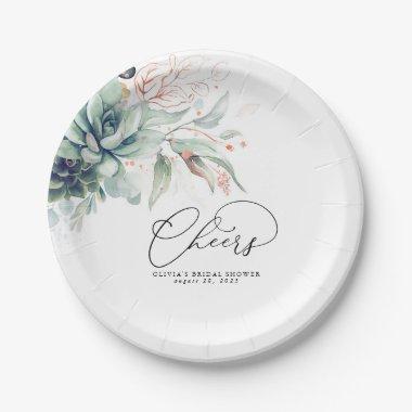 Succulent Pink Gold Greenery Elegant Modern Cheers Paper Plates