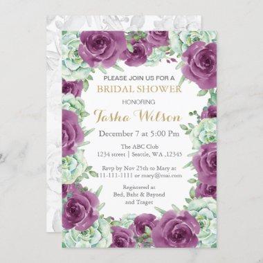 succulent plum roses Bridal Shower Invite