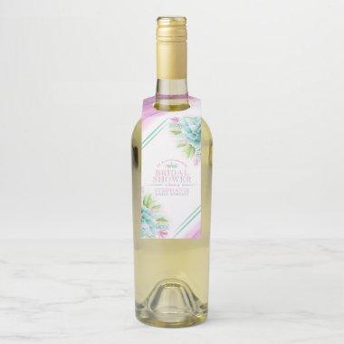 Succulent watercolor art green pink wedding custom bottle hanger tag