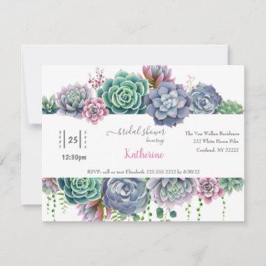 Succulent Watercolor Bridal Shower Invitations