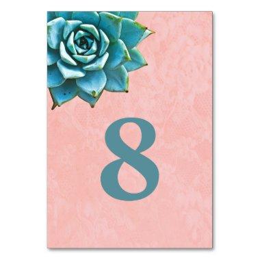 Succulent Watercolor Pink Lace Table Number