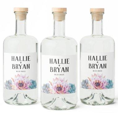 Succulent Wedding Liquor Bottle Label