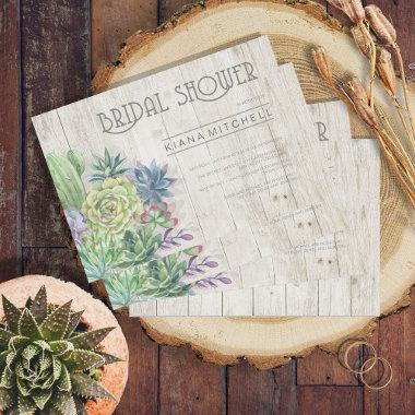 Succulents and Rustic Wood Bridal Shower ID515 Invitations