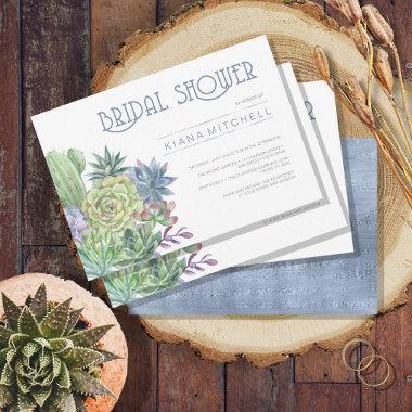 Succulents and Sparkle Bridal Shower Blue ID515 Invitations