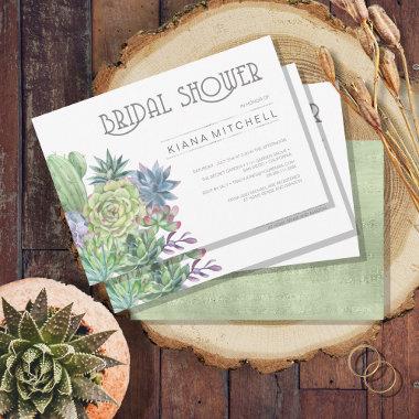Succulents and Sparkle Bridal Shower Green ID515 Invitations