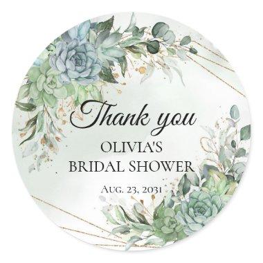 Succulents eucalyptus bridal shower thank you classic round sticker