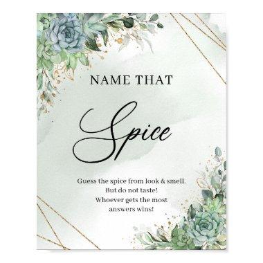 Succulents floral gold Name that Spice game sign
