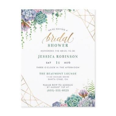 Succulents Gold Frame & Chic Script Bridal Shower Invitation PostInvitations