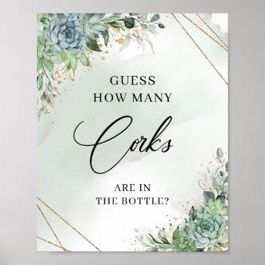 Succulents gold frame How many corks in the bottle Poster