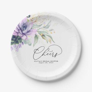 Succulents Gold Greenery Elegant Modern Cheers Pap Paper Plates